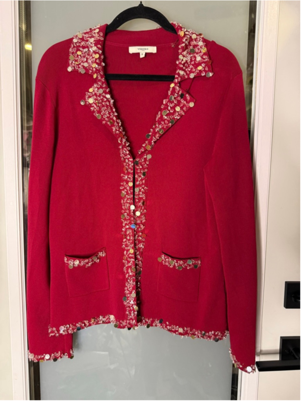 Women's VERTIGO PARIS Red Sequin Cardigan XL - Picture 2 of 7